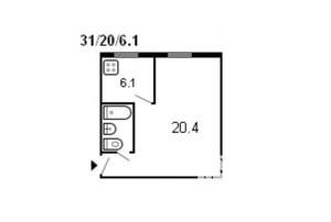 1-к квартира, вторичка, 30м2, 1/5 этаж