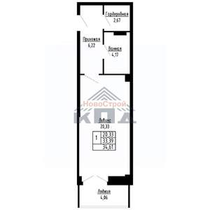 1-к квартира, строящийся дом, 35м2, 16/16 этаж