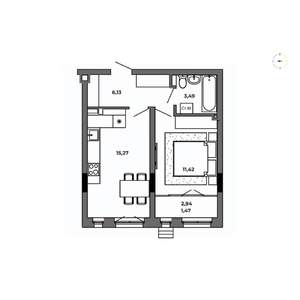 1-к квартира, строящийся дом, 38м2, 6/8 этаж