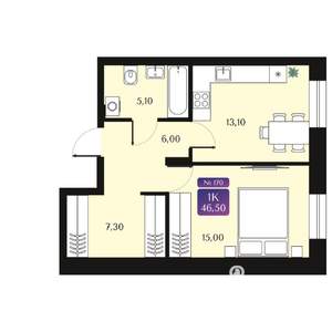 1-к квартира, вторичка, 47м2, 2/9 этаж