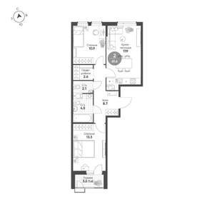 2-к квартира, вторичка, 62м2, 7/8 этаж