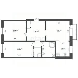 3-к квартира, вторичка, 84м2, 3/3 этаж