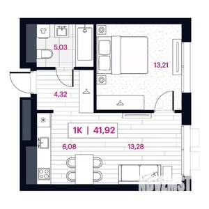 1-к квартира, строящийся дом, 42м2, 2/15 этаж