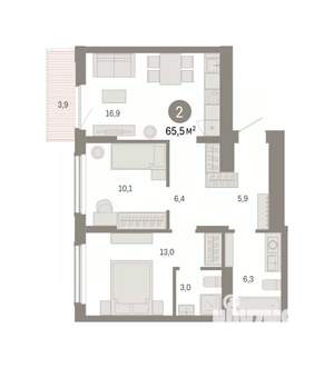 2-к квартира, вторичка, 65м2, 6/8 этаж