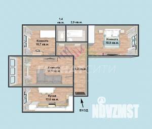3-к квартира, вторичка, 76м2, 8/10 этаж