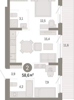 2-к квартира, вторичка, 59м2, 7/9 этаж