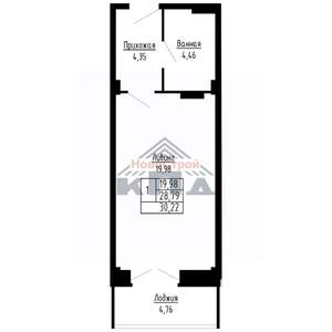 1-к квартира, строящийся дом, 30м2, 2/16 этаж