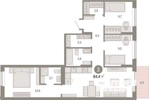 3-к квартира, вторичка, 84м2, 4/7 этаж