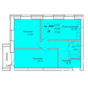 2-к квартира, вторичка, 65м2, 1/4 этаж