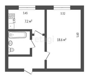 1-к квартира, вторичка, 37м2, 3/5 этаж