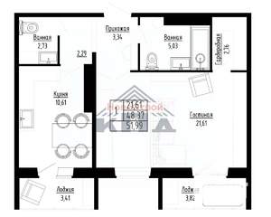 1-к квартира, строящийся дом, 52м2, 8/16 этаж