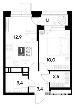 1-к квартира, строящийся дом, 33м2, 5/21 этаж