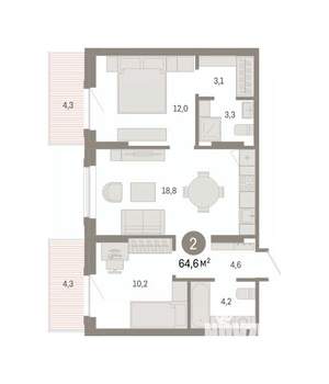 2-к квартира, вторичка, 65м2, 8/8 этаж