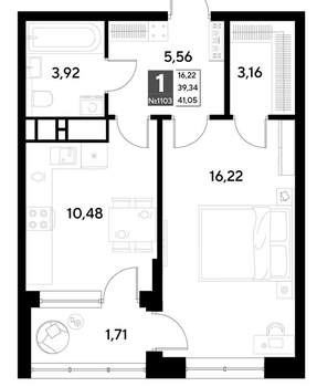1-к квартира, строящийся дом, 41м2, 4/21 этаж