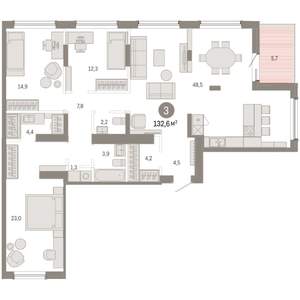 3-к квартира, вторичка, 133м2, 9/9 этаж