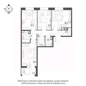 3-к квартира, строящийся дом, 81м2, 5/9 этаж