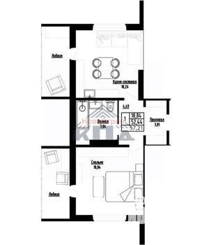 1-к квартира, вторичка, 57м2, 8/16 этаж