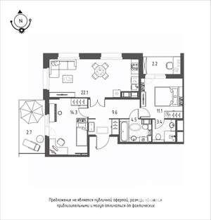 2-к квартира, строящийся дом, 70м2, 10/12 этаж