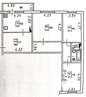 3-к квартира, вторичка, 82м2, 3/7 этаж