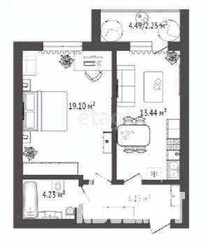 1-к квартира, строящийся дом, 47м2, 2/16 этаж