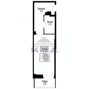 1-к квартира, строящийся дом, 34м2, 10/16 этаж