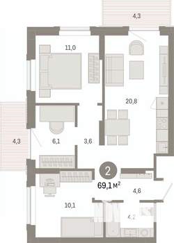 3-к квартира, вторичка, 69м2, 7/17 этаж