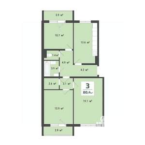 3-к квартира, строящийся дом, 76м2, 1/10 этаж