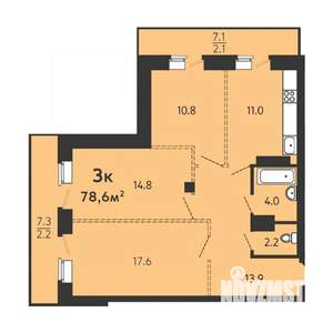 3-к квартира, строящийся дом, 74м2, 1/16 этаж