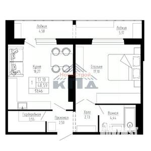 1-к квартира, строящийся дом, 53м2, 7/16 этаж
