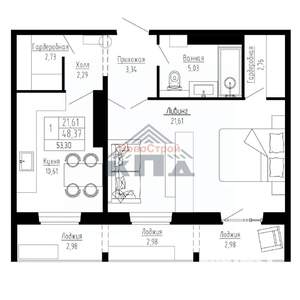 1-к квартира, строящийся дом, 53м2, 4/16 этаж