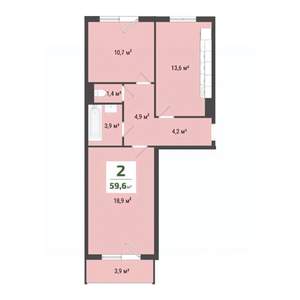 2-к квартира, строящийся дом, 58м2, 2/10 этаж