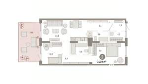 2-к квартира, вторичка, 101м2, 1/7 этаж