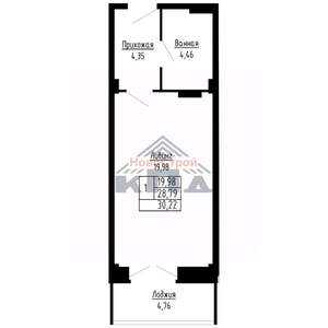 1-к квартира, строящийся дом, 30м2, 11/16 этаж