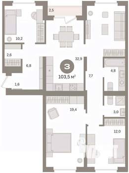 3-к квартира, вторичка, 103м2, 8/16 этаж