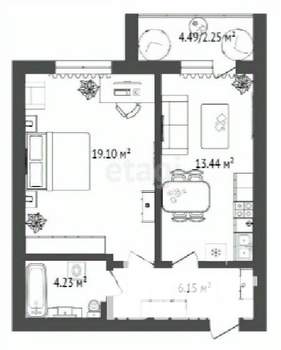 1-к квартира, строящийся дом, 47м2, 2/16 этаж