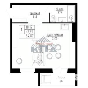 1-к квартира, строящийся дом, 35м2, 8/8 этаж