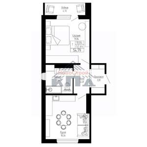 1-к квартира, вторичка, 55м2, 1/16 этаж