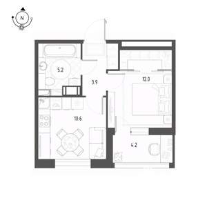1-к квартира, строящийся дом, 34м2, 9/12 этаж