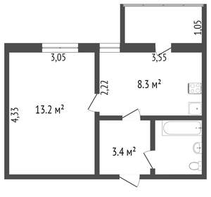 1-к квартира, вторичка, 34м2, 2/5 этаж