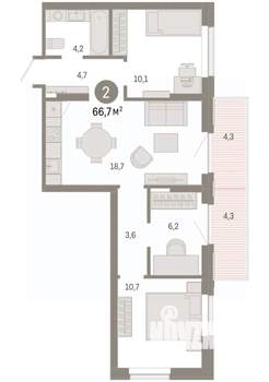 3-к квартира, вторичка, 67м2, 8/9 этаж