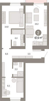 2-к квартира, вторичка, 67м2, 2/9 этаж