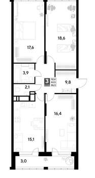 3-к квартира, строящийся дом, 87м2, 20/21 этаж