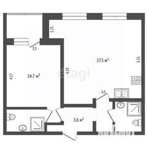 2-к квартира, вторичка, 54м2, 1/19 этаж