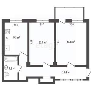 2-к квартира, вторичка, 60м2, 3/5 этаж