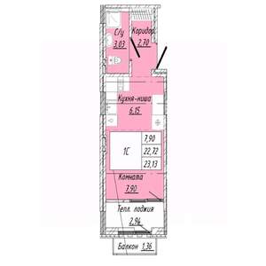 1-к квартира, вторичка, 23м2, 6/8 этаж