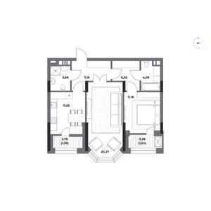 2-к квартира, строящийся дом, 66м2, 2/12 этаж