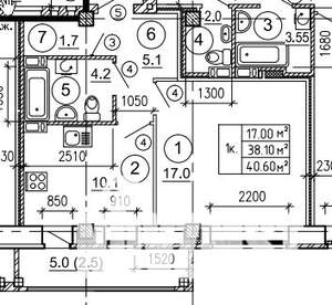 1-к квартира, строящийся дом, 41м2, 1/8 этаж