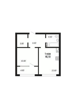 1-к квартира, строящийся дом, 46м2, 5/16 этаж