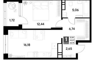 1-к квартира, строящийся дом, 45м2, 15/21 этаж