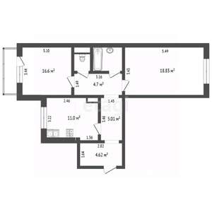 2-к квартира, вторичка, 60м2, 3/10 этаж
